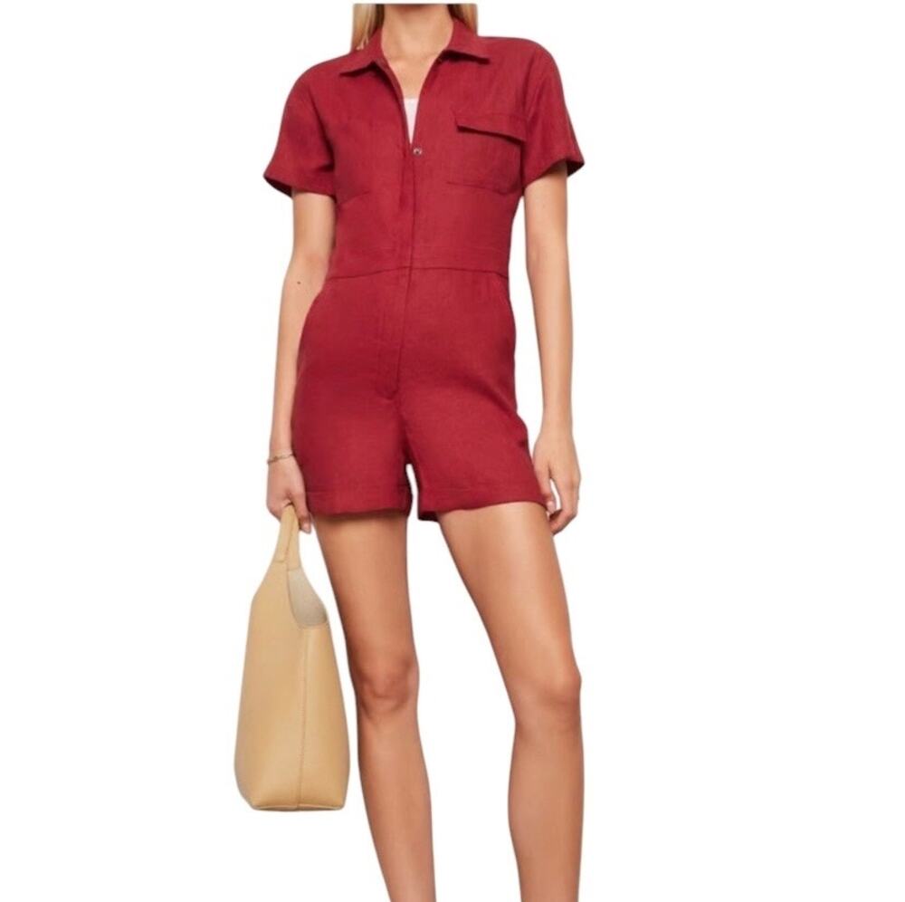 Rivet Utility Dreamer 100% Linen Romper Playsuit Size M Red